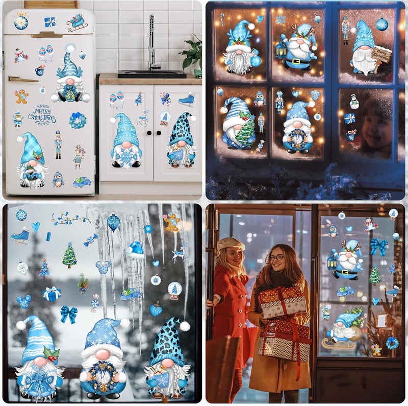 BORAMDO Christmas Gnome Snowflake Window Clings 12 Sheets, Blue Decals Stickers, Removable Holiday Decorations for Glass Windows, Xmas Home Office Decor, 12 Style - Image 5